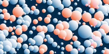 Soyut Kırmızı ve Mavi 3D Küre Deseni - Rastgele Yerleştirilmiş Toplar, Üretici Sanat, Vektör Arkaplanı ile Geometrik Doku