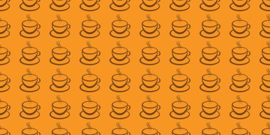 Bir sürü Kahverengi Kahve Kupası veya Çorba Kasesi Simgeleri - Geniş Boyutlu Turuncu Arkaplan - Düzenlenebilir Vektör Biçiminde Tasarım Şablonu