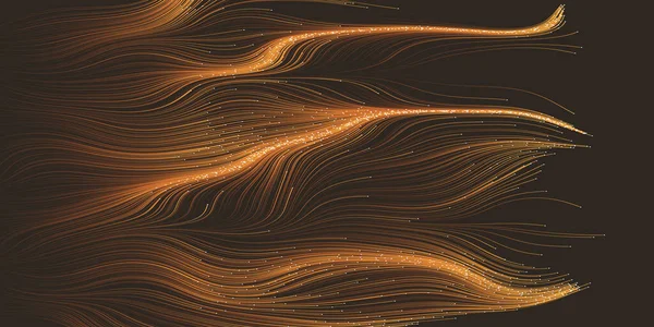 Dark Brown Moving Flowing Stream Particles Curving Wavy Lines Digitally — Wektor stockowy