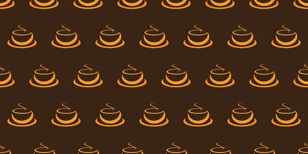Sömlös Orange Coffee Cup Eller Soppa Skål Ikoner Mönster Bred — Stock vektor