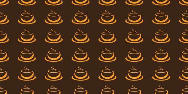 Seamless Orange Coffee Cup Soup Bowl Icons Pattern Wide Scale — стоковый вектор