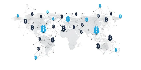 Réseaux Connexions Financières Affaires Mondiales Monnaie Cryptographique Bitcoin Trading Services — Image vectorielle