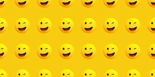 Mnóstwo Żółtego Mrugnięcia Uśmiechnięte Twarze Bezszwowe Emoji Emoticon Wzór Tła — Wektor stockowy