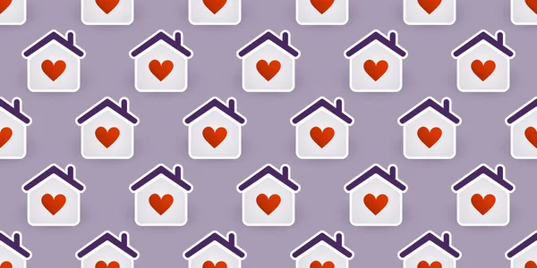 Rows Purple Home Icons Lots Building Shapes Seamless Houses Texture — Stock Vector