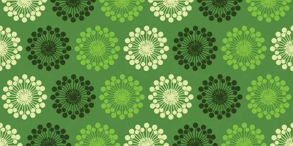 Rows Colorful Large Flowers Pattern Colored Various Shades Green Retro — Stock Vector