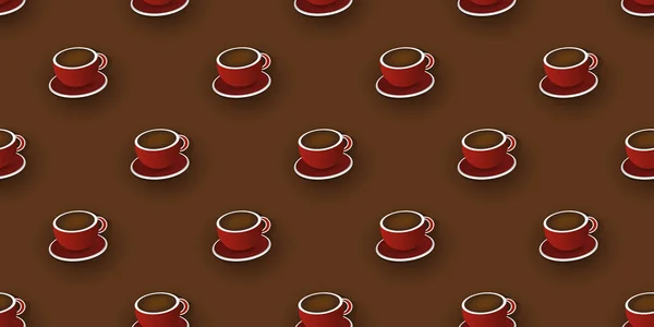 Seamless Dark Red Coffee Cup Icons Pattern Wide Scale Dark — Stockový vektor