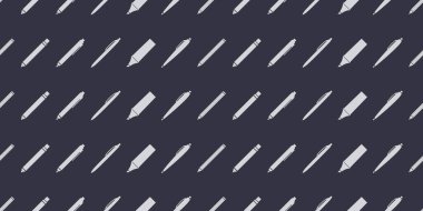 Birçok Gri Yazı veya Çizim Aracı, Kalem ve Kalem Seti - Siyah Arkaplan Doku- Vektör Arkaplan Tasarımı