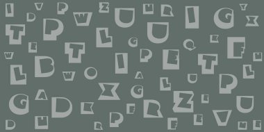 Çeşitli Siyah ve Beyaz Rastgele Yerleştirilmiş, Boyutlandırılmış ve Yönlendirilmiş Art Deco Biçimli Kalın Harfler Deseni - Koyu Geniş Ölçekli Arkaplan Dokuları, Web İçin Tasarım Elemanı veya Düzenlenebilir Vektör Biçimleri