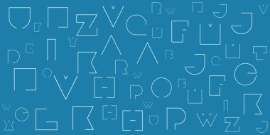 Çeşitli Mavi Rastgele Yerleştirilmiş, Boyutlandırılmış ve Yönlendirilmiş Sanat Dekoru Kalın Harfler Deseni - Koyu Geniş Ölçekli Arkaplan Dokuları, Web İçin Tasarım Elemanı veya Düzenlenebilir Vektör Biçiminde Kitap Kapakları