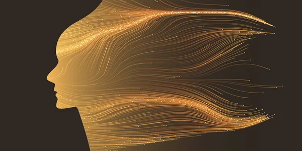 Futuristic Artificial Technology Concept Flow Glowing Neural Connections Forming Golden — стоковый вектор