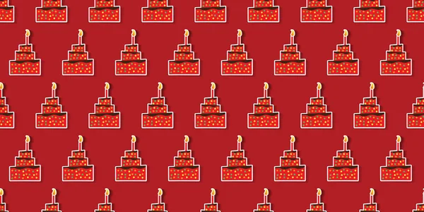 誕生日の紙カットケーキの行 シームレスなテクスチャ ベクター背景デザイン ウェブサイト プラカード ポスター パンフレット 包装紙 — ストックベクタ