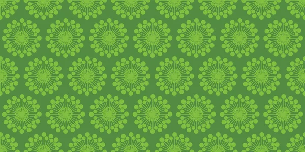 Rows Colorful Large Flowers Pattern Colored Green Retro Style Texture — Stock vektor
