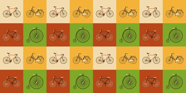 Set Many Various Retro Style Detailed Bicycles Pattern Green Amber — Vetor de Stock