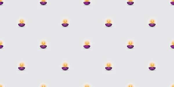 Happy Diwali Pequeño Patrón Velas Púrpuras Ardientes Para Deepawali Indian — Vector de stock