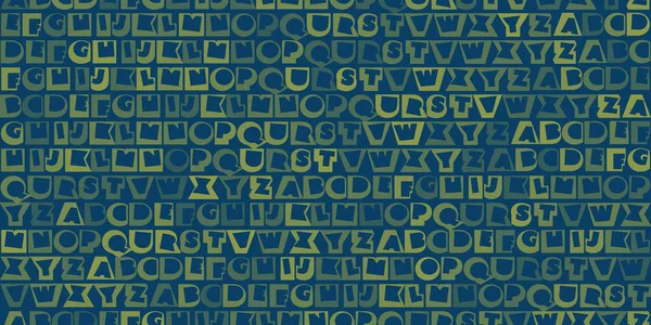 一排排绿色艺术装饰风格的粗体字体 字母模式的随机字母 深蓝色背景的无缝纹理 可编辑矢量格式的Web或图书覆盖的设计元素 — 图库矢量图片