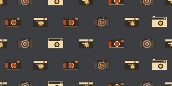 Set Van Vele Verschillende Retro Style Camera Patroon Donkerbruine Achtergrond — Stockvector