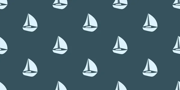 深蓝色背景下的一排排帆船 用于网络 业务和包装纸的无缝纹理 可编辑向量格式的模板 — 图库矢量图片