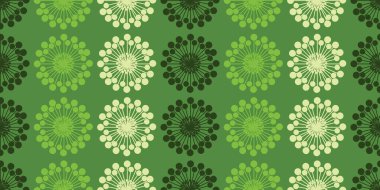 Renkli Büyük Çiçeklerin Birçok Satırları, Yeşilin Çeşitli Tonları Renkli - Retro Stili Doku, Arkaplan, Düzenlenebilir Vektör Biçiminde Tasarım Elemanı