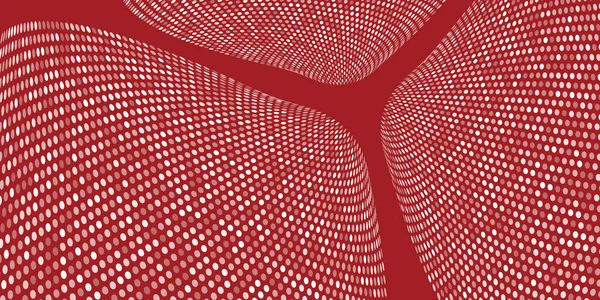 赤と白の波の斑点模様 3Dラウンドライト表面 点線のテクスチャで未来的なミニマリズムの背景 ベクトルイラスト — ストックベクタ
