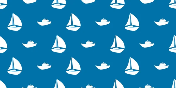 Filas Barcos Vela Buques Fondo Azul Textura Sin Costura Para — Vector de stock