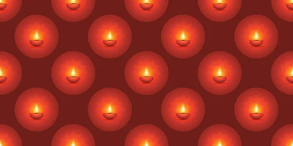 Happy Diwali Rows Burning Dark Red Candles Wzór Dla Deepawali — Wektor stockowy