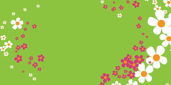 緑の背景のカラフルな花 様々な色のヴィンテージスタイルのテクスチャ 花のパターン コピースペース あなたのテキストのための場所とデザイン要素 編集可能なベクトルフォーマットが含まれています — ストックベクタ