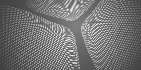 黒と白の波の斑点模様 3Dラウンドライトサーフェス 光とドットのテクスチャで未来的なミニマリズムの背景 ベクトルイラスト — ストックベクタ