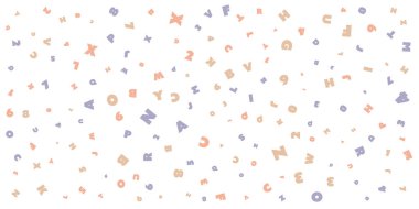 Çeşitli Renkli Rastgele Yerleştirilmiş ve Boyutlandırılmış Harfler Deseni - Doku, Arkaplan, Düzenlenebilir Vektör Biçiminde Tasarım Elemanı