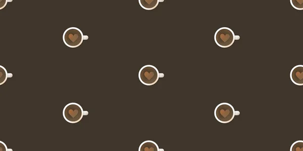 Kusursuz Kahve Kupası Simgesi Geniş Ölçekli Kalpli Koyu Kahverengi Arkaplan — Stok Vektör