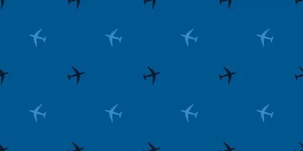 Seamless Airplane Symbols Pattern Wide Scale Blue Background Design Template — Stock Vector
