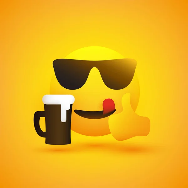 Usmívající Emoji Nosí Sluneční Brýle Ukazující Palce Nahoru Jednoduché Povzbuzování — Stockový vektor