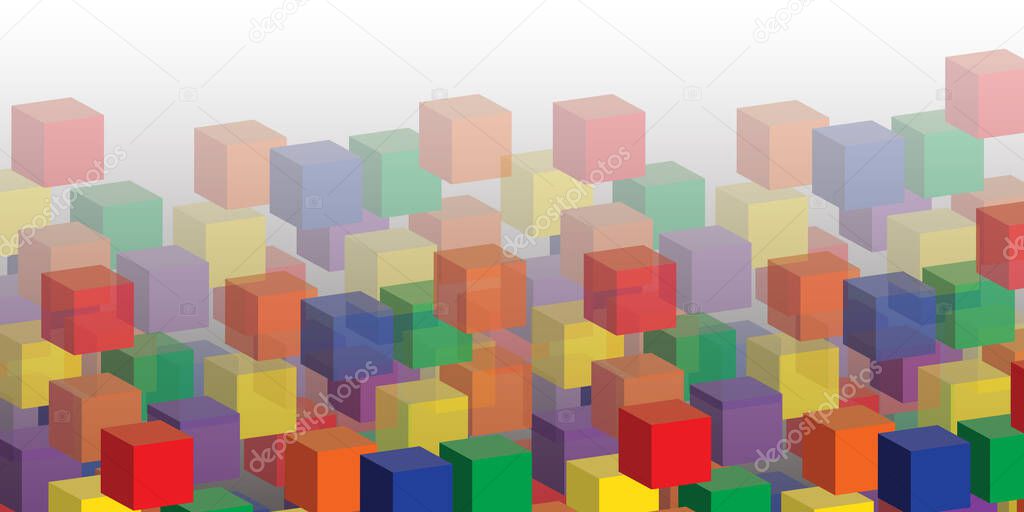 Lots of Colorful Abstract 3D Solid and Transparent Lit Cubes Pattern, Wide Scale Background for Web, Technology or Business - Vector Design, Template Illustration
