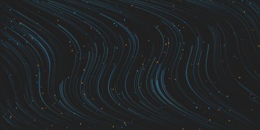 Dark Blue Moving, Flying Stream of Partiticles in Curving, Wavy Lines - Starry Sky - Dijital Oluşturulmuş 3B Soyut Geometrik Arkaplan Tasarımı, Düzenlenebilir Vektör Biçiminde Üretici Sanat