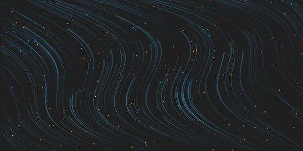 Dark Blue Moving Flowing Stream Particles Curving Wavy Lines Starry — Stock vektor
