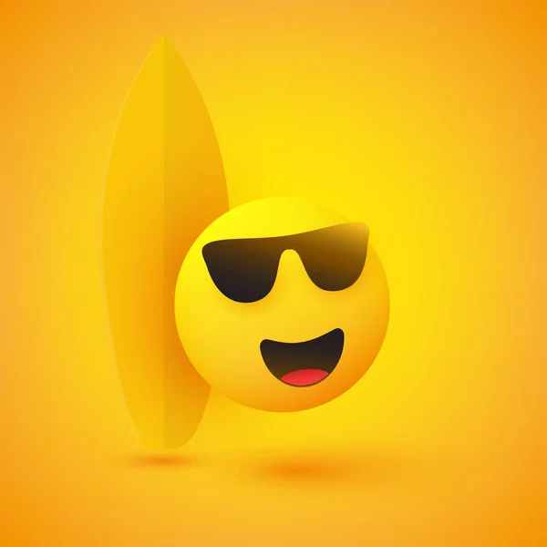 Usmívající Emoji Jednoduché Happy Veselé Muž Surfer Emoticon Nošení Sluneční — Stockový vektor