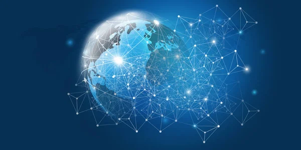 Dark Blue Cloud Computing Networks Concept Earth Globe Connessioni Digitali — Vettoriale Stock