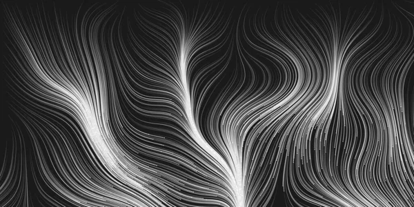 Черное Белое Движение Текущий Поток Частиц Кривой Волнистые Линии Цифровой — стоковый вектор