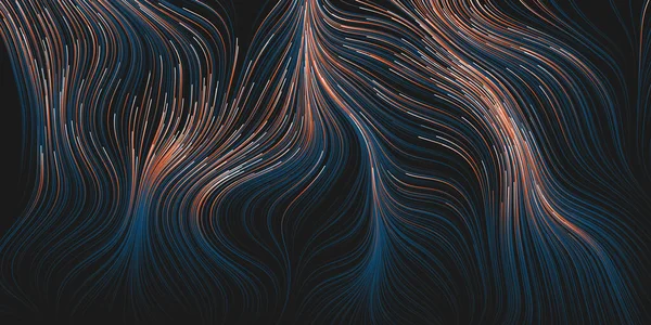 Blanco Oscuro Marrón Azul Movimiento Flujo Partículas Curvas Líneas Onduladas — Archivo Imágenes Vectoriales