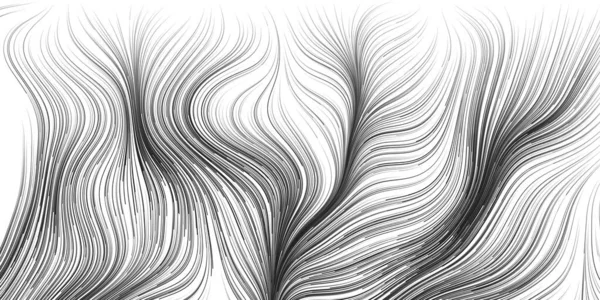 Movimiento Blanco Negro Flujo Partículas Curvas Líneas Onduladas Diseño Fondo — Archivo Imágenes Vectoriales