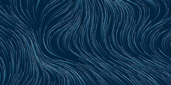 Blue White Moving Flowing Stream Particles Curving Wavy Lines Digitally — Vector de stock