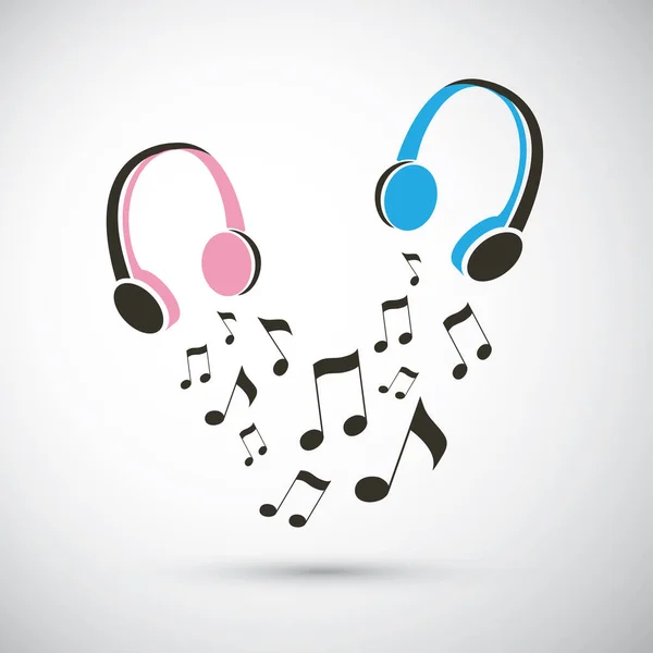 Musical Notes Flying Pair Headphones Let Listen Music Together Design —  Vetores de Stock