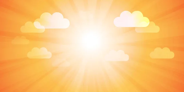 Orange Bright Sun Rays Clouds Multi Purpose Sunny Sky Design — 图库矢量图片