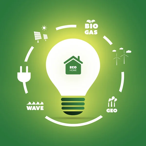Sustainable Resources Renewable Reusable Green Energy Concept Bright Glowing Lightbulb — стоковый вектор