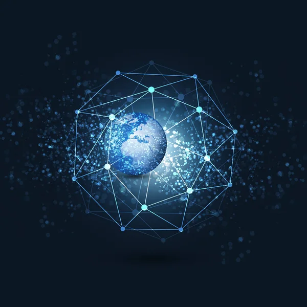 Dark Blue Cloud Computing Networks Concept Earth Globe Sphere Polygonal — Vector de stock
