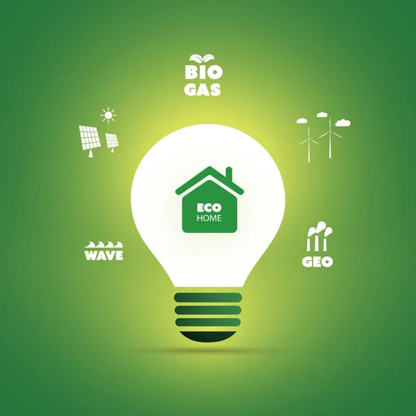 Sustainable Resources Renewable Reusable Green Energy Concept Bright Glowing Lightbulb — Stok Vektör