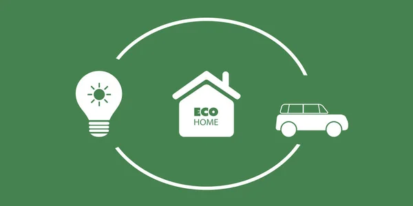 Eco Friendly Green Home Equipment Electric Car Powered Solar Energy — Stock Vector