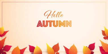Renkli Hello Autumn Card Modeli, Kırmızı ve Altın Düşmüş Yapraklı Yaratıcı Tasarım - Sonbahar Buraya Geldi - Çok Amaçlı Şablon, Web için Tipografi, Reklamcılık, Broşür ve Olay Daveti