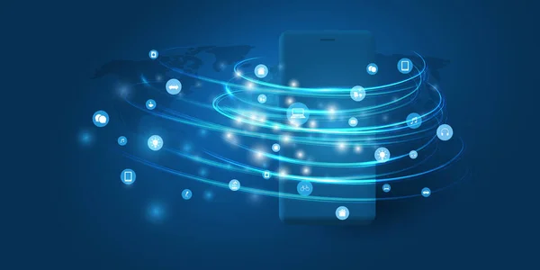 Computação Nuvem Estilo Moderno Azul Escuro Redes Design Global Telecomunicações — Vetor de Stock