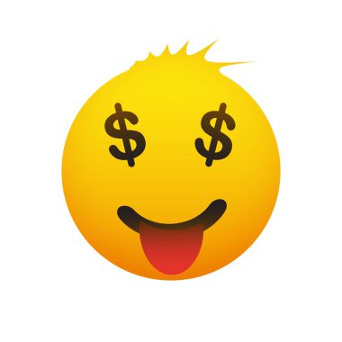 Gülümseyen Emoji Gözlerinde Dolar İşaretleri ile - Basit Mutlu İzole Emotikon Tasarımı, Beyaz Arkaplanda İzole Gülen Emoji