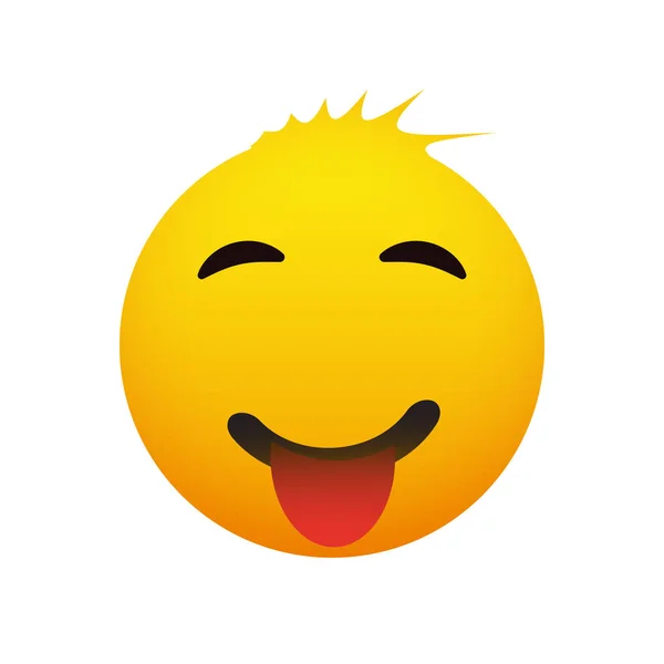 Mosolygós Emoji Blowsy Haj Kilógott Nyelv Egyszerű Fényes Boldog Emoticon — Stock Vector
